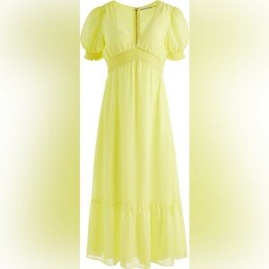 Alice + Olivia Angela Puff Sleeve Midi Dress Yellow size 8
